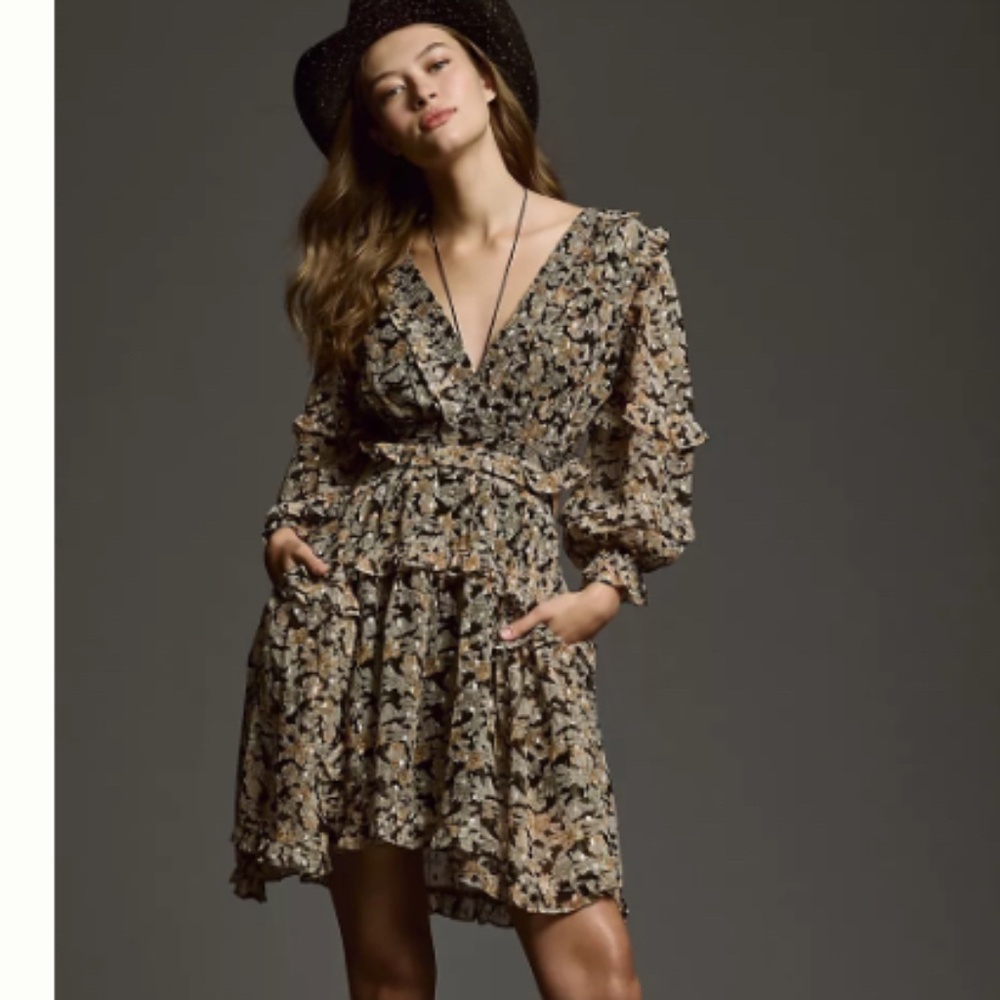 NWT By Anthropologie V-Neck Ruffle Cutout Dress